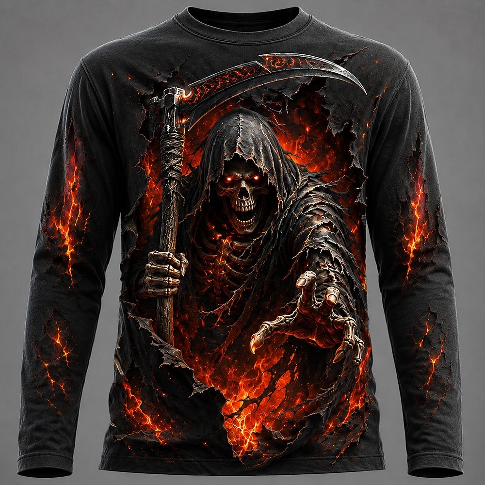 Electronic Gift - Halloween Herren 3D Grafik Bedrucktes Langarm-T-Shirt
